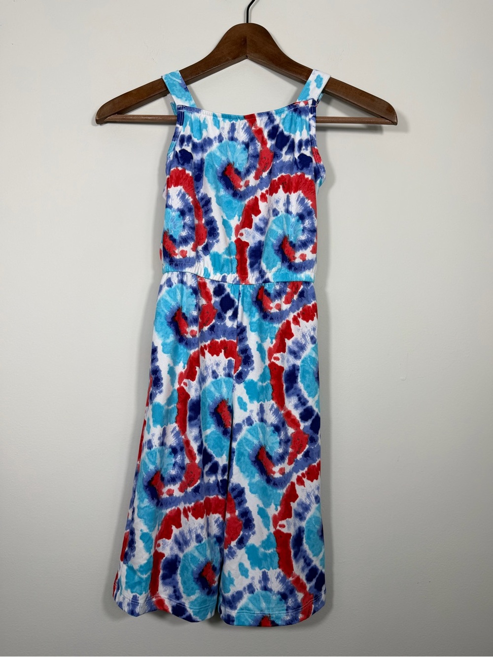 Wonder Nation Girls Tie Dye Wide Leg Jumpsuit Romper Blue Red XS 4-5